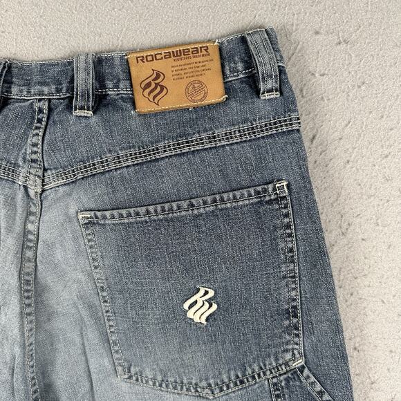 Rocawear Carpenter‎ Shorts Mens 36 Blue Denim Baggy Y2K Streetwear Hip Hop - Picture 12 of 16